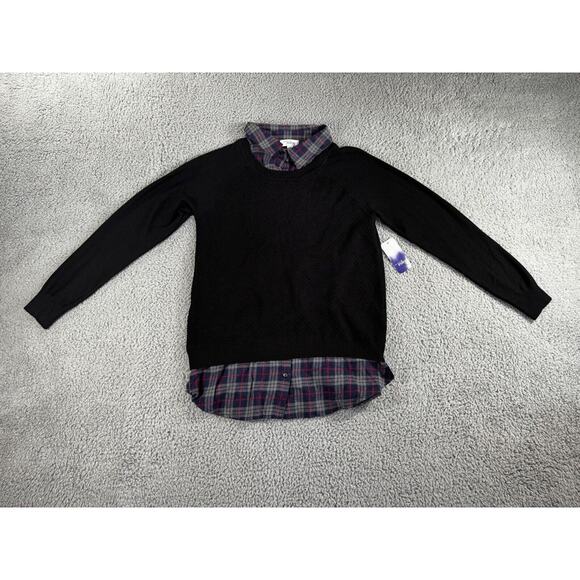 Great Northwest Indigo Sweater Women Medium Button‎ Up Plaid Trim - Picture 1 of 7